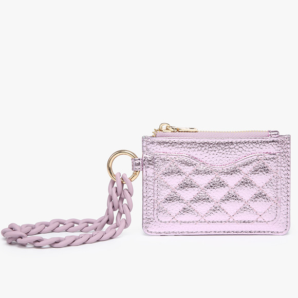 Rhodes Quilted Wallet with Chain Bangle Metallic Cupid Pink - Picture 1 of 4